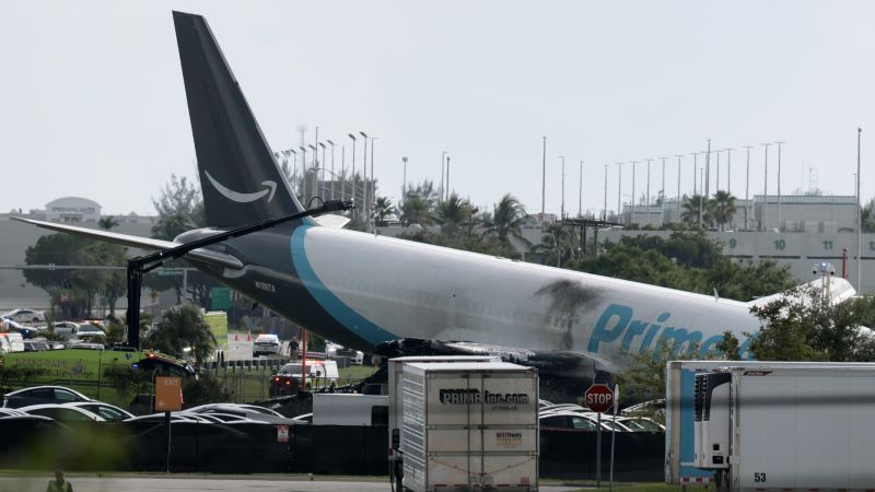 5 dead after Amazon cargo aircraft overruns runway in Miami, striking multiple vehicles